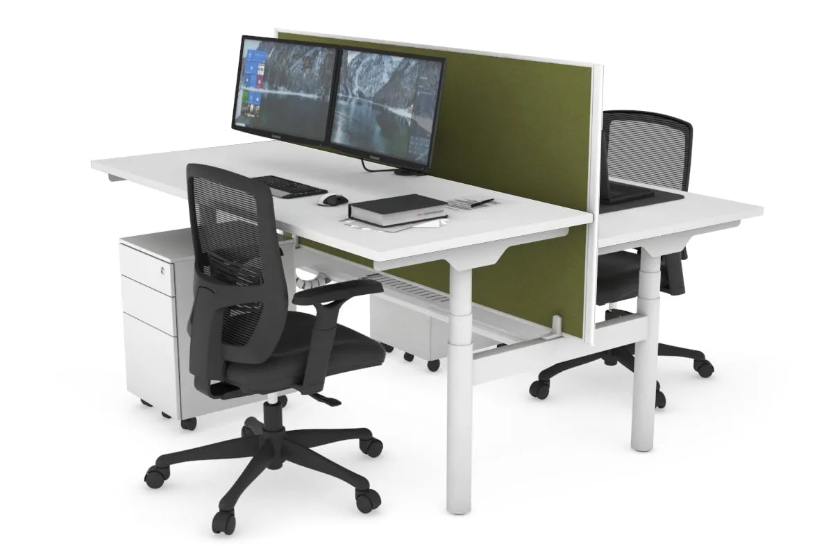 Flexi Premium Height Adjustable 2 Person H-Bench Workstation - White Frame [1200L x 700W]