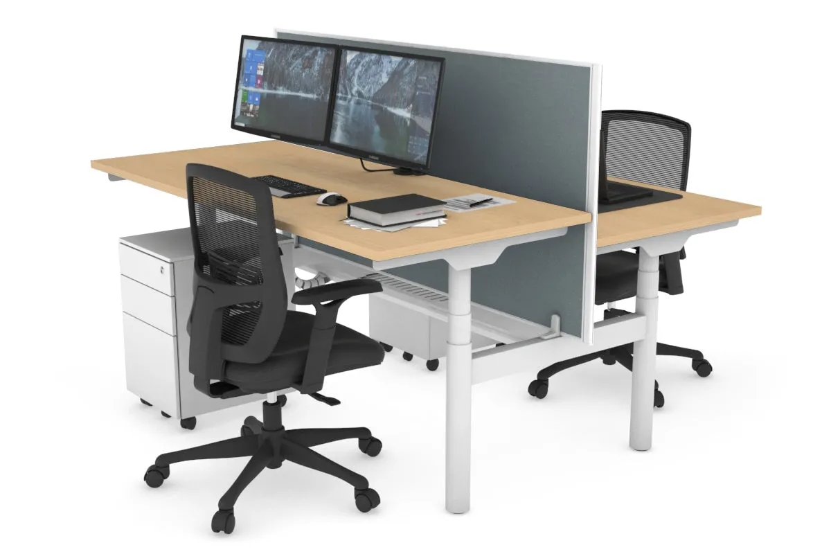 Flexi Premium Height Adjustable 2 Person H-Bench Workstation - White Frame [1200L x 700W]