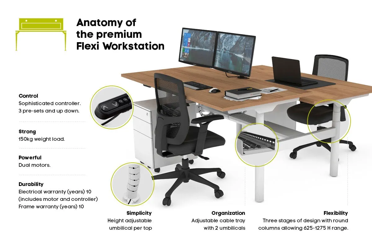 Flexi Premium Height Adjustable 2 Person H-Bench Workstation - White Frame [1200L x 700W]