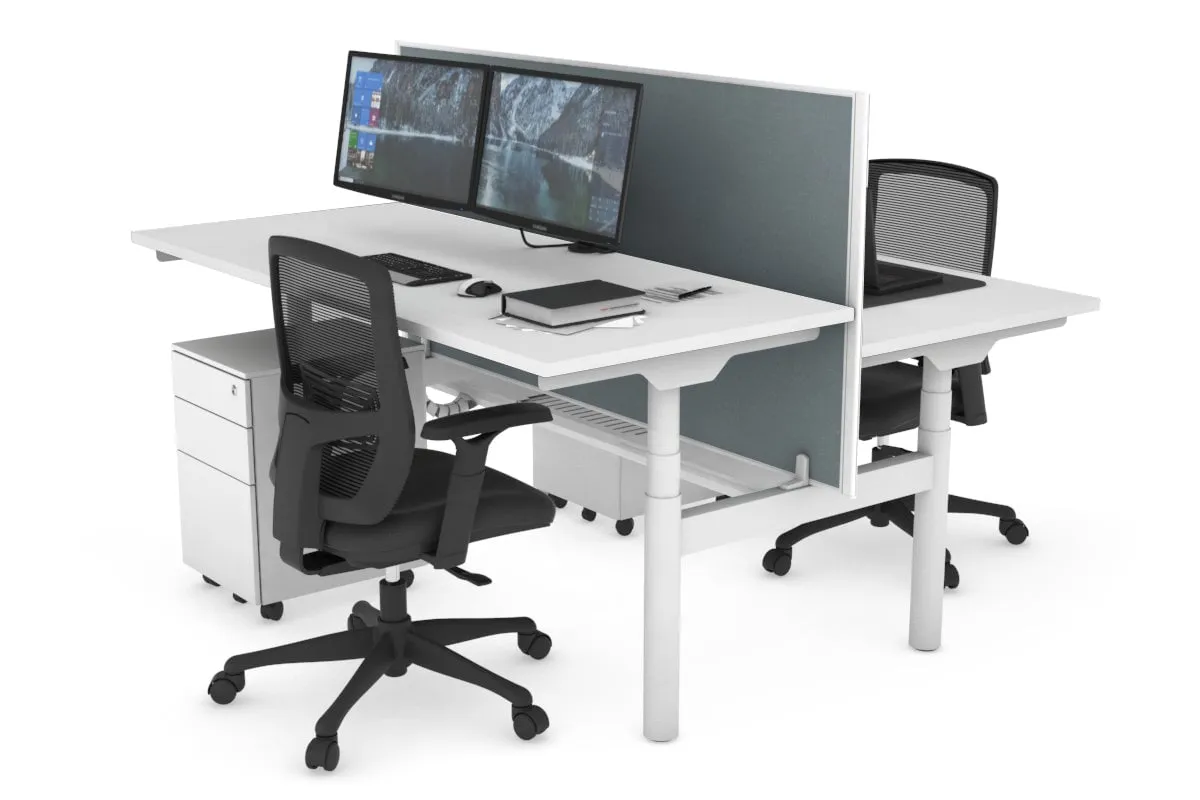 Flexi Premium Height Adjustable 2 Person H-Bench Workstation - White Frame [1200L x 700W]