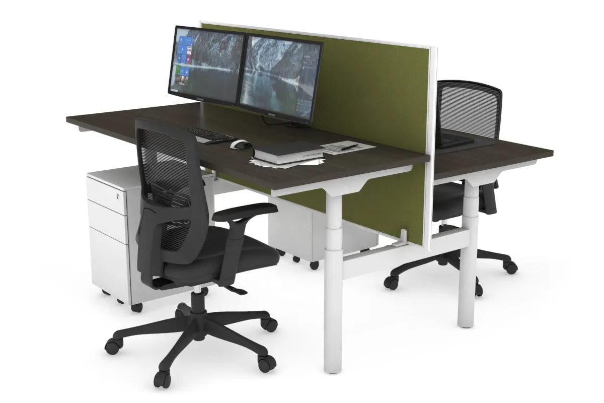 Flexi Premium Height Adjustable 2 Person H-Bench Workstation - White Frame [1200L x 700W]