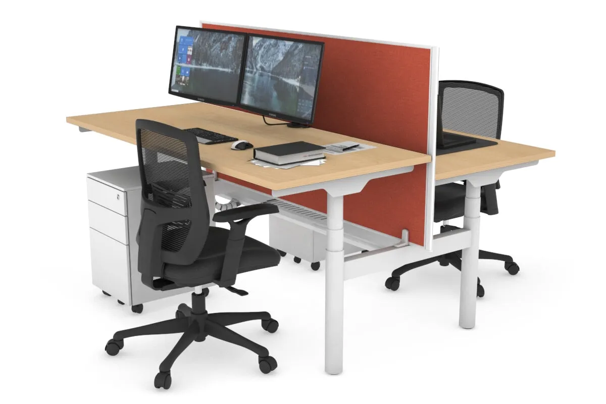 Flexi Premium Height Adjustable 2 Person H-Bench Workstation - White Frame [1200L x 700W]