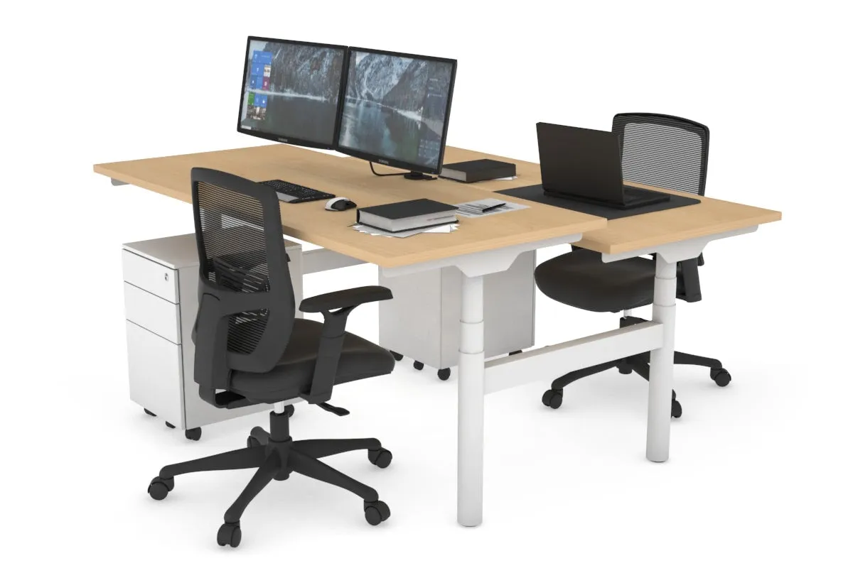 Flexi Premium Height Adjustable 2 Person H-Bench Workstation - White Frame [1200L x 700W]