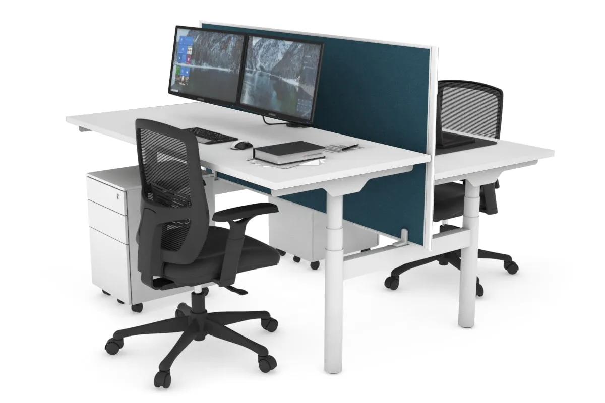 Flexi Premium Height Adjustable 2 Person H-Bench Workstation - White Frame [1200L x 700W]