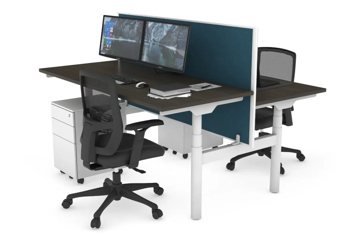 Flexi Premium Height Adjustable 2 Person H-Bench Workstation - White Frame [1200L x 700W]