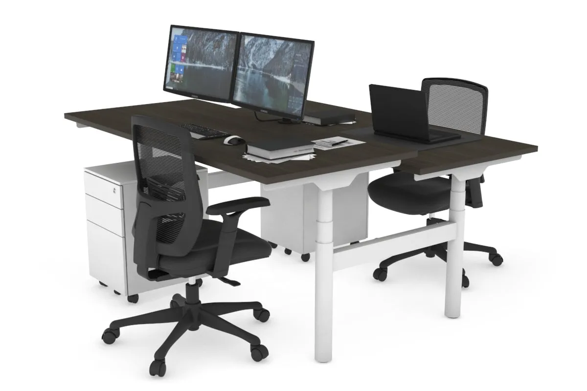 Flexi Premium Height Adjustable 2 Person H-Bench Workstation - White Frame [1200L x 700W]