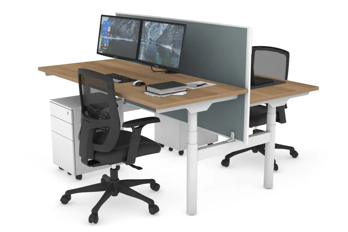 Flexi Premium Height Adjustable 2 Person H-Bench Workstation - White Frame [1200L x 700W]