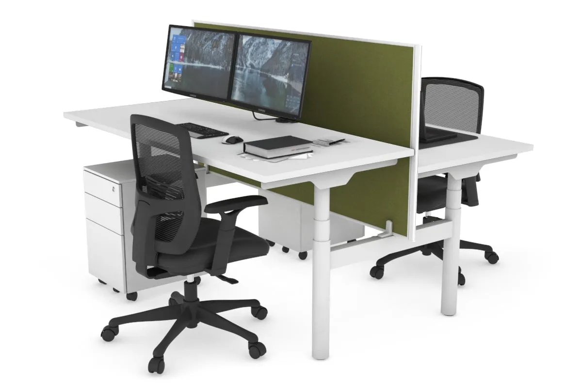 Flexi Premium Height Adjustable 2 Person H-Bench Workstation - White Frame [1200L x 700W]