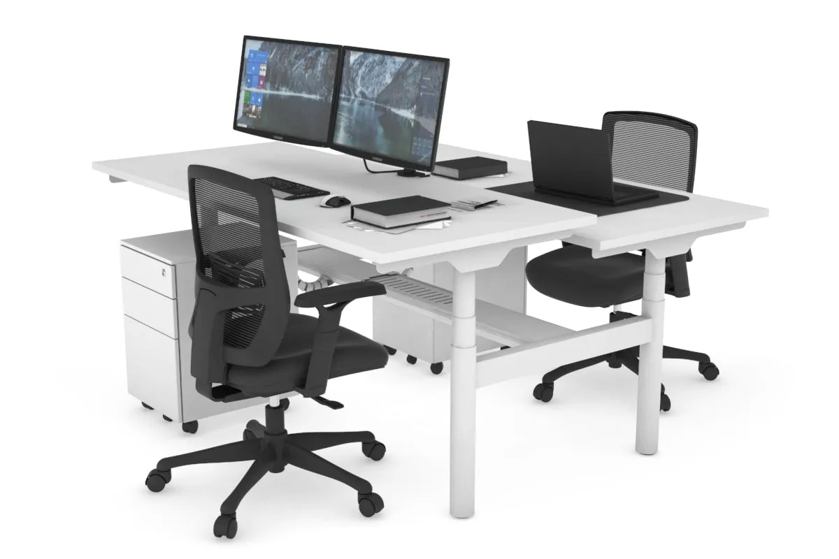 Flexi Premium Height Adjustable 2 Person H-Bench Workstation - White Frame [1200L x 700W]