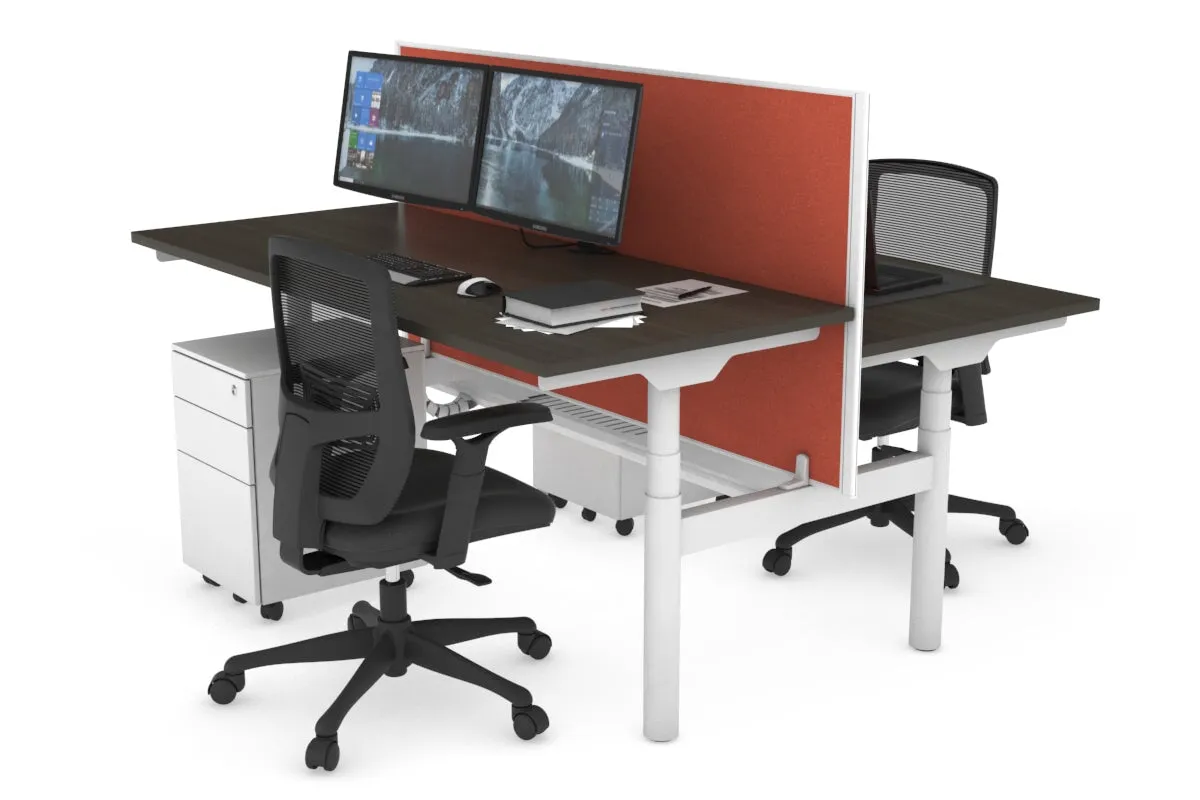 Flexi Premium Height Adjustable 2 Person H-Bench Workstation - White Frame [1200L x 700W]