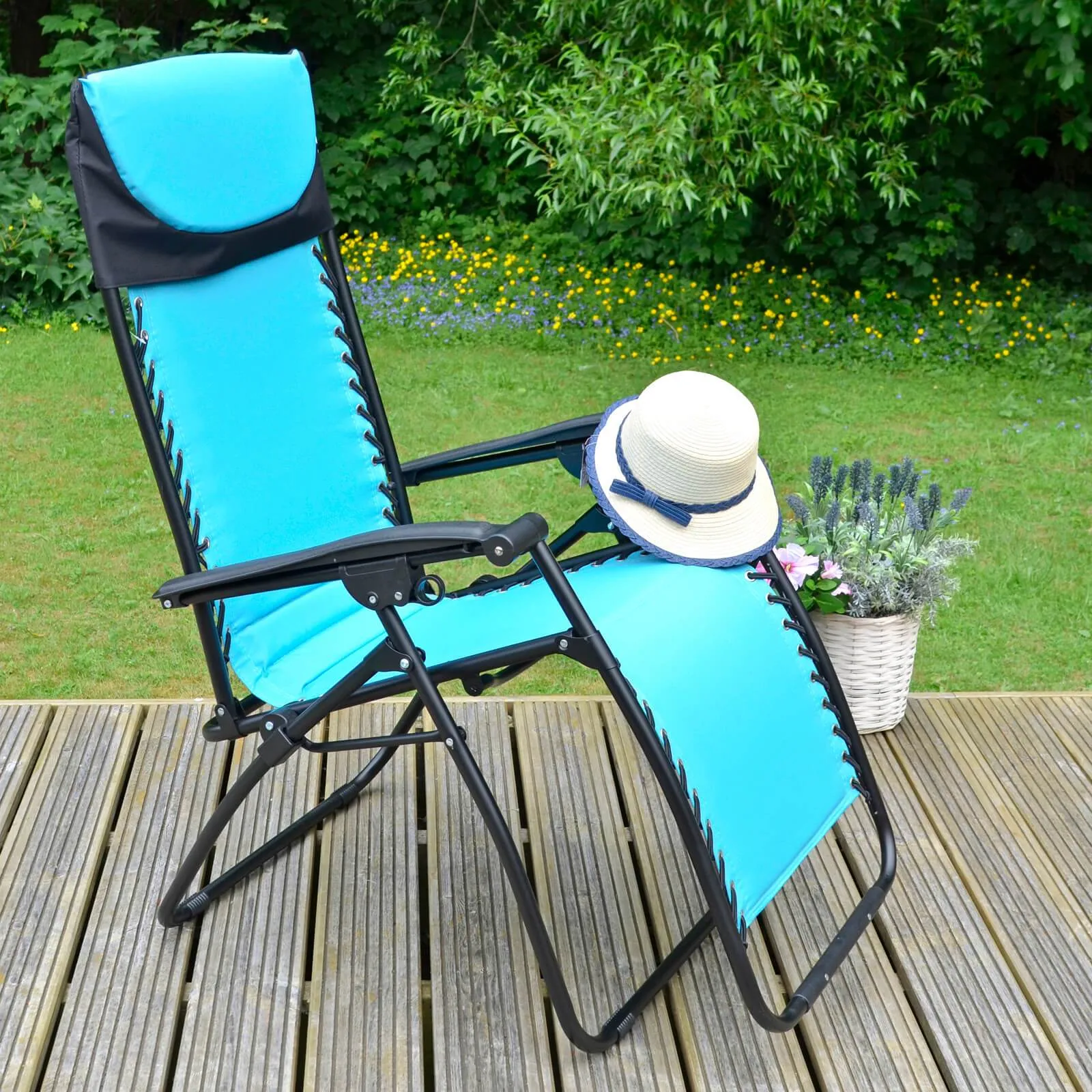 Garden Recliner Chair Zero Gravity Reclining Relaxer Padded Seat in Turquoise