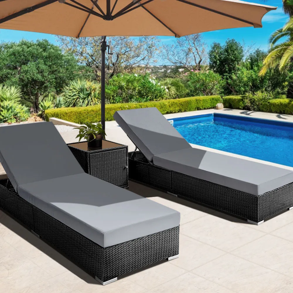 Gardeon Outdoor Sun Lounge Wicker Lounger Setting Day Bed Chair Pool Furniture Rattan Sofa Cushion Garden Patio Grey Black