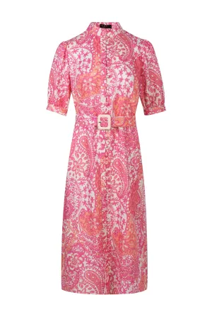 GDS Clarisse Belted Linen Long Dress | Aurora Pink