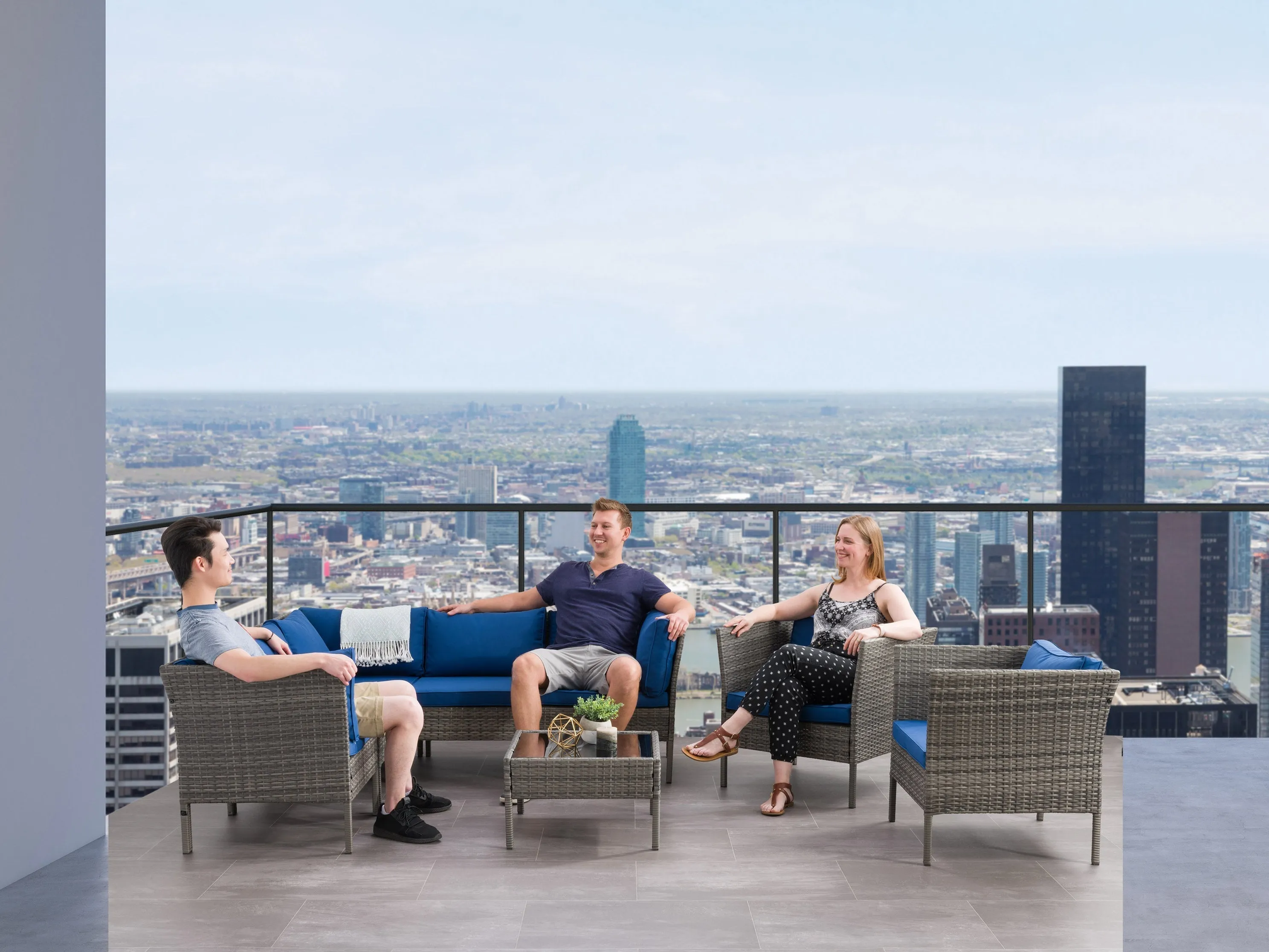 Grey And Blue 8pc L Shaped Outdoor Sectional