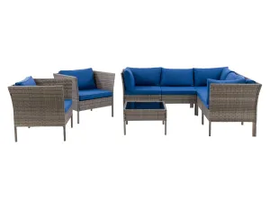 Grey And Blue 8pc L Shaped Outdoor Sectional