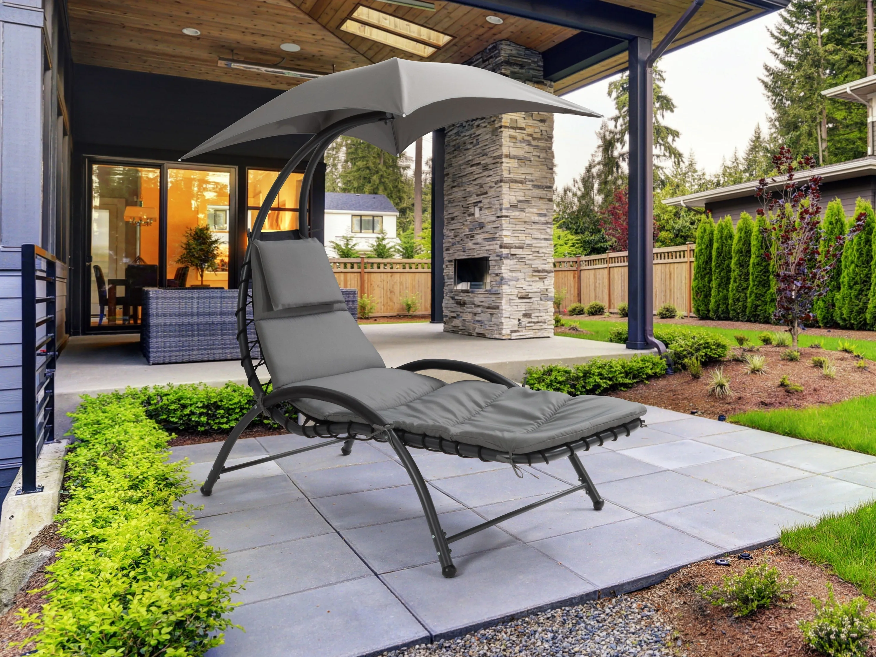 Grey Lounge Chair with Canopy