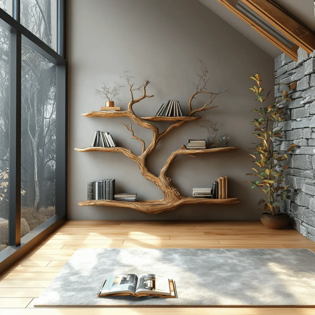 Handmade Tree Branch Floating Wall Bookshelf