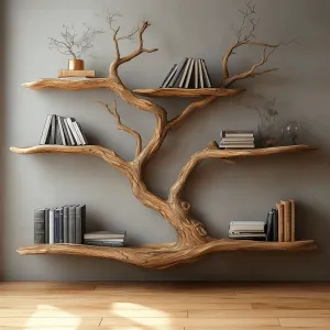 Handmade Tree Branch Floating Wall Bookshelf