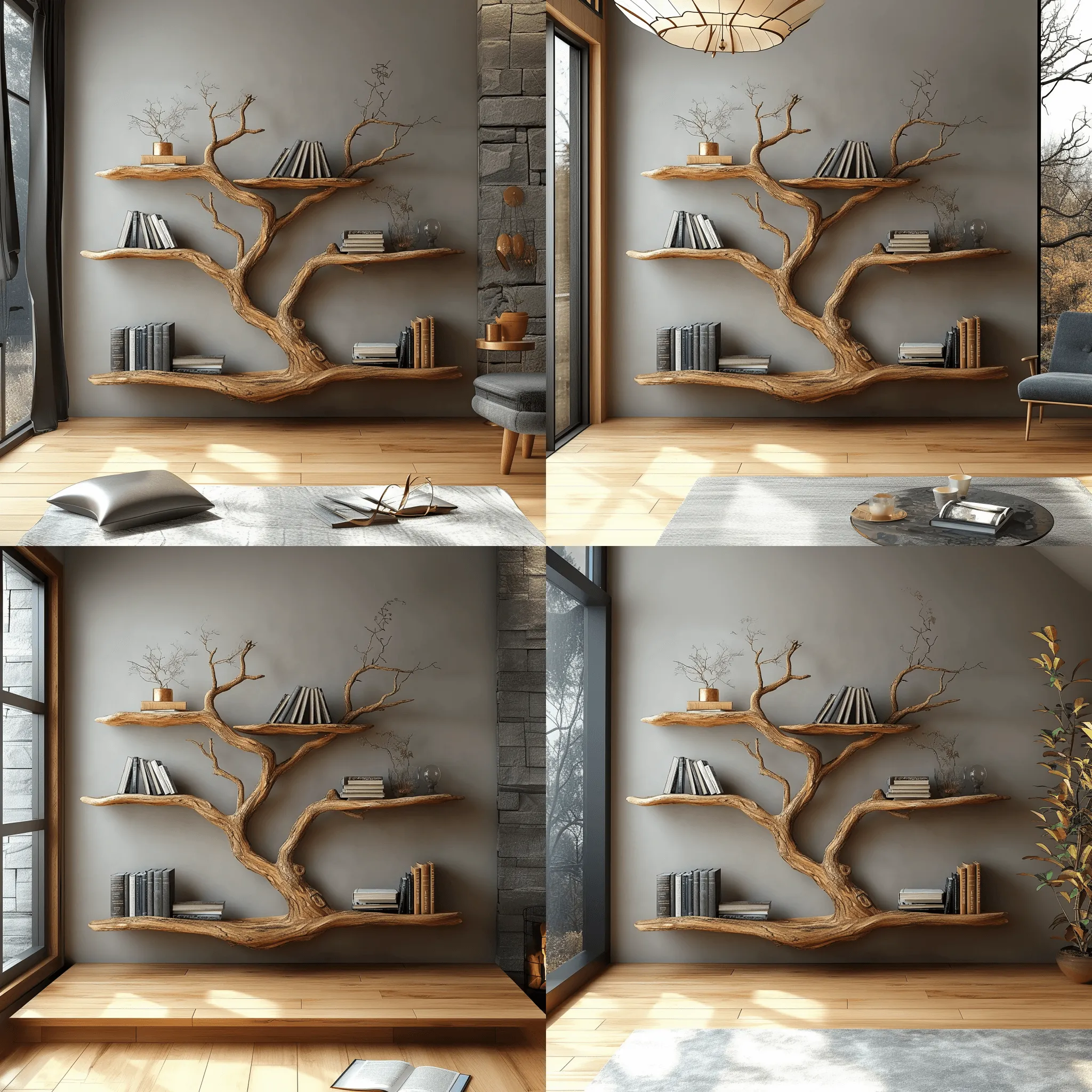 Handmade Tree Branch Floating Wall Bookshelf