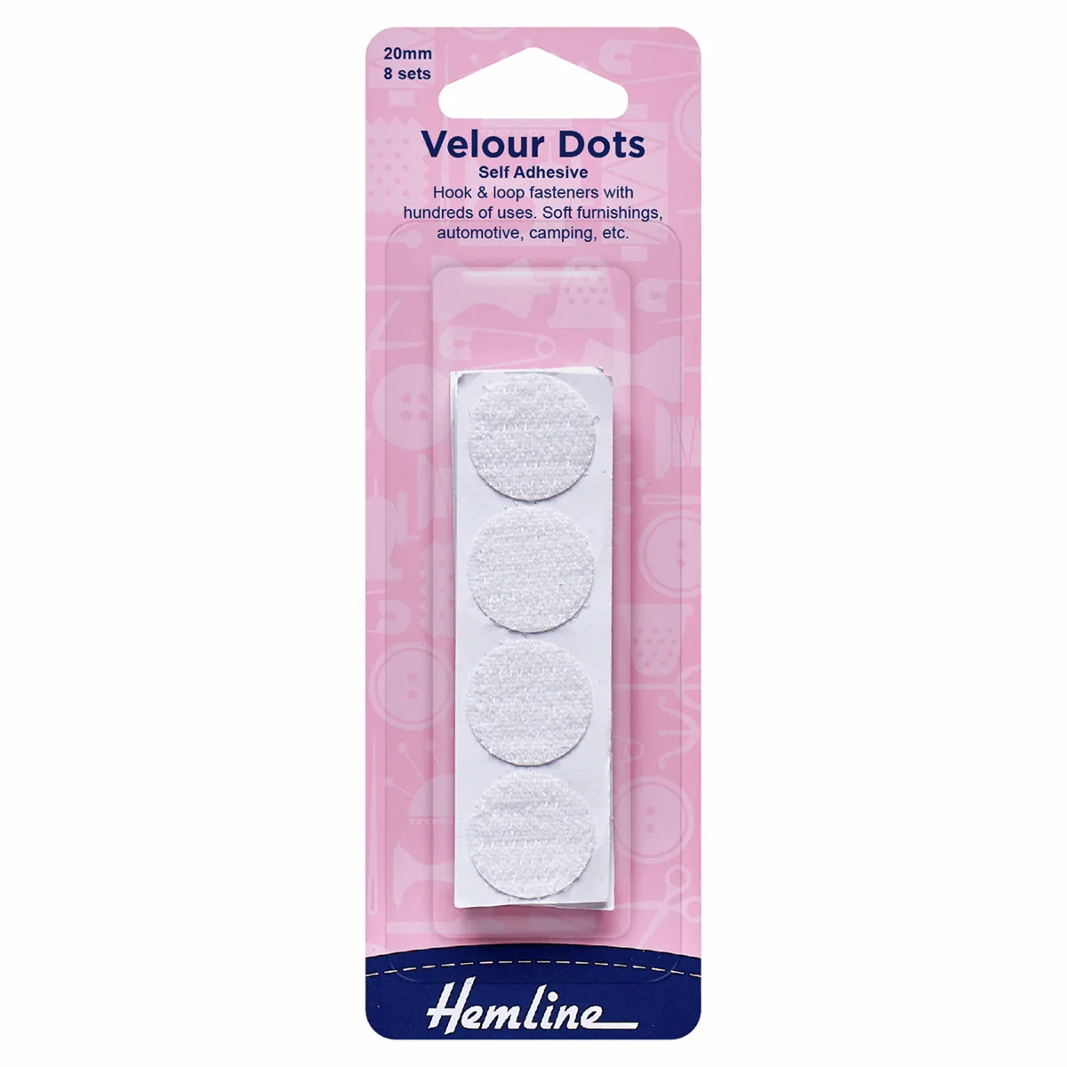 Hemline Stick-On White Hook and Loop Dots - 20mm (8 Sets)