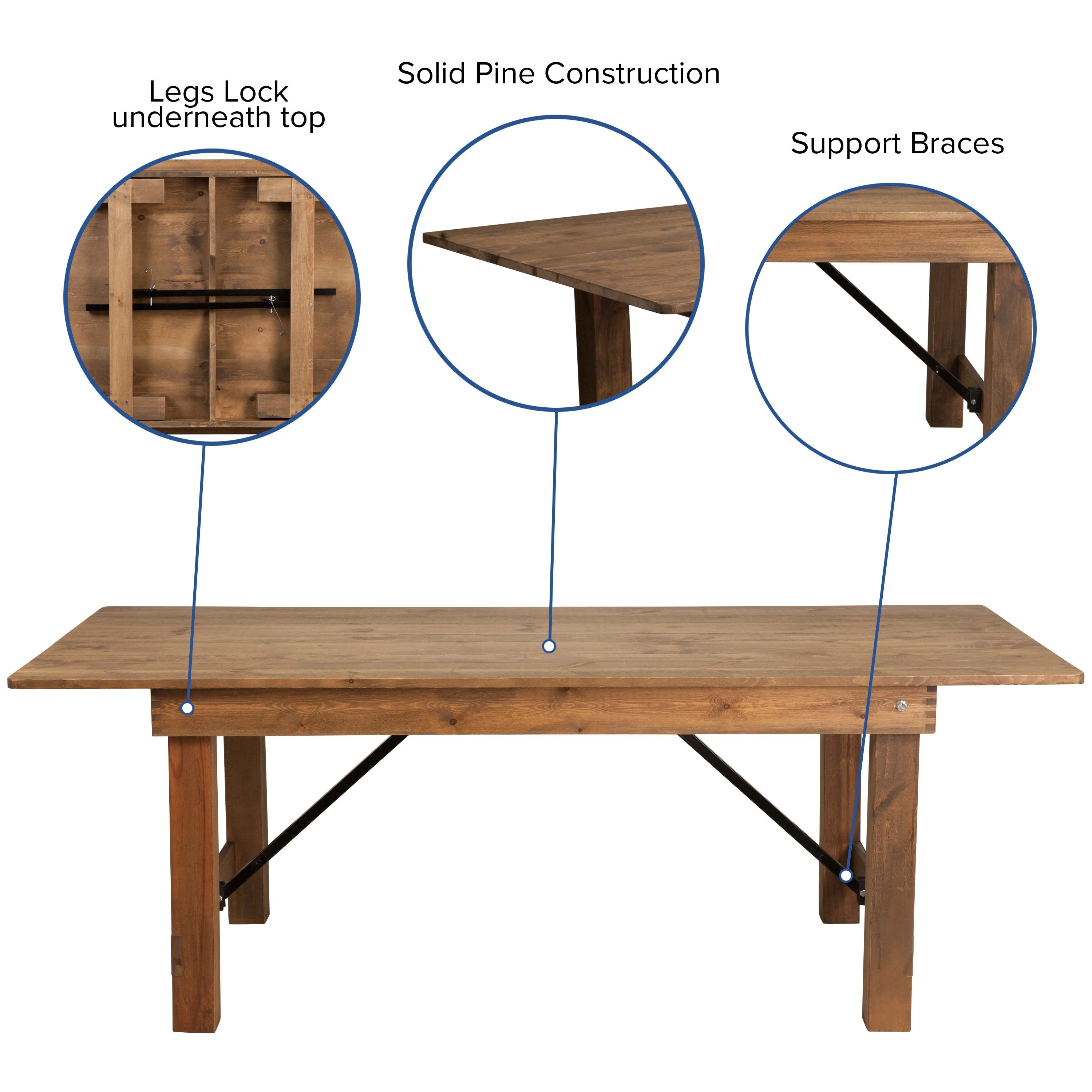 HERCULES Series 7' x 40'' Folding Farm Table Set with 4 Cross Back Chairs and Cushions