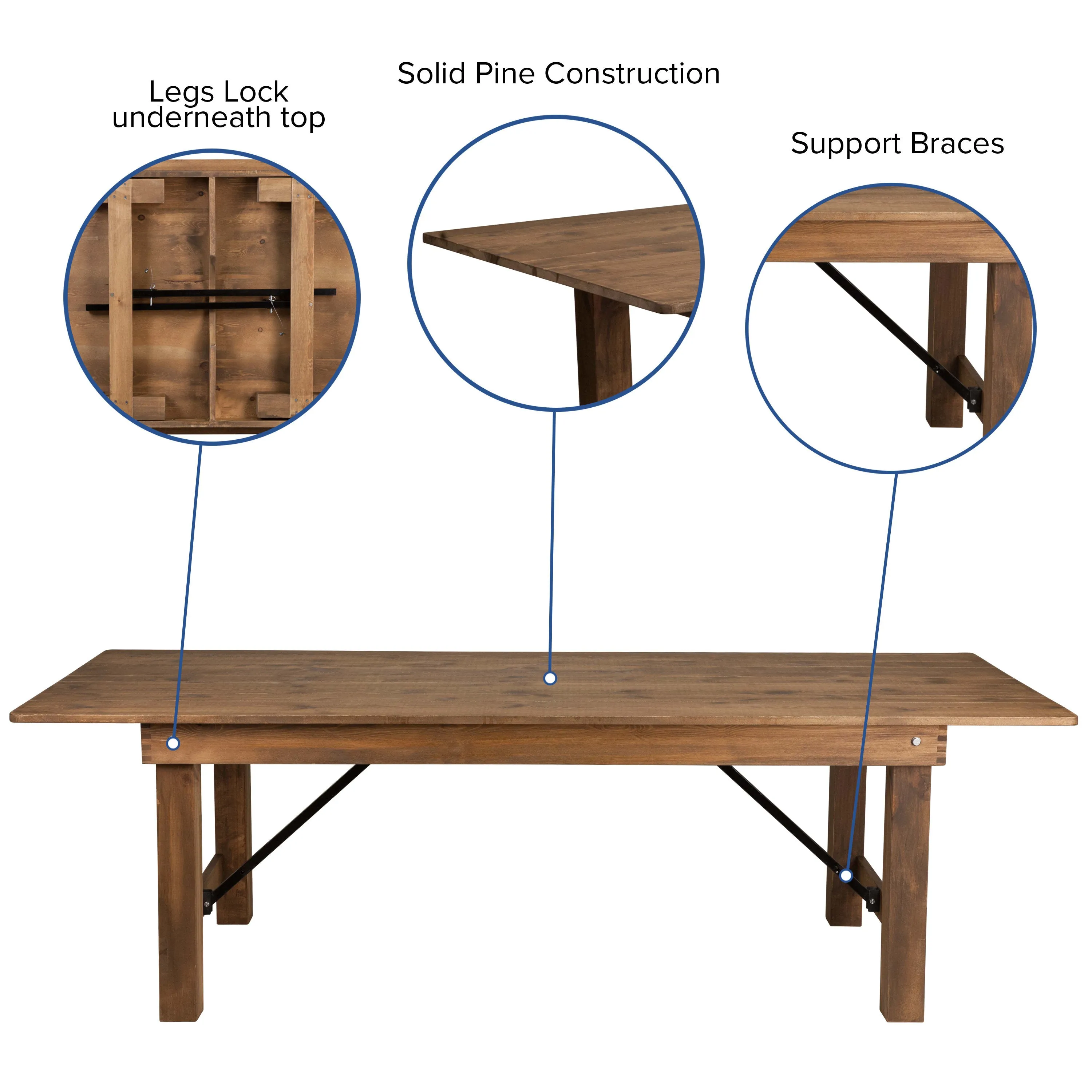 HERCULES Series 8' x 40'' Folding Farm Table Set with 6 Cross Back Chairs and Cushions