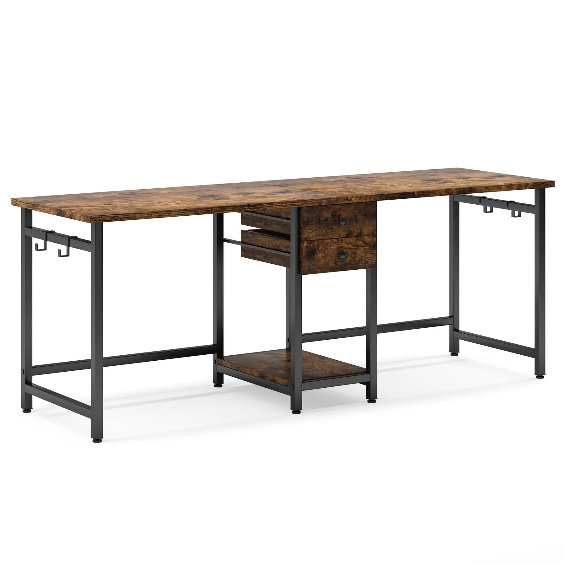 Industrial Two Person Desk, 78’’ Double Computer Desk with Drawers