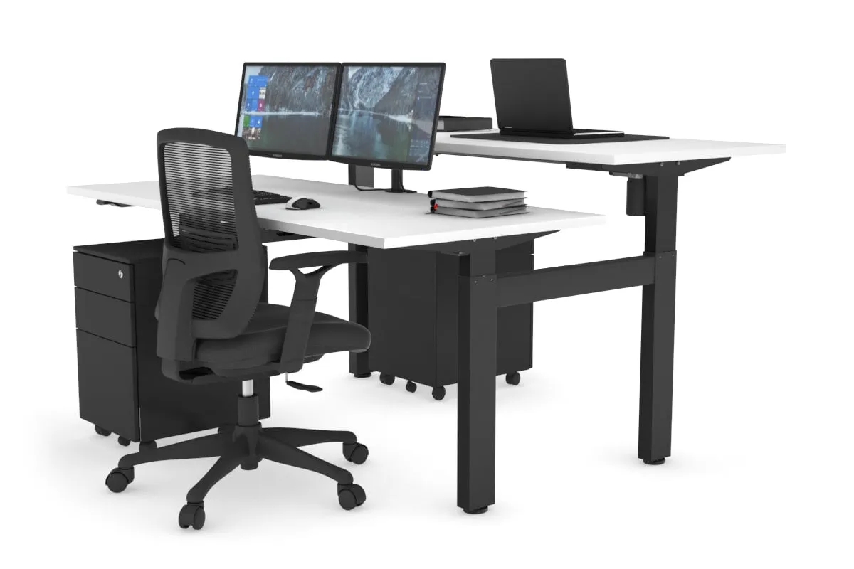 Just Right Height Adjustable 2 Person H-Bench Workstation - Black Frame [1200L x 700W]