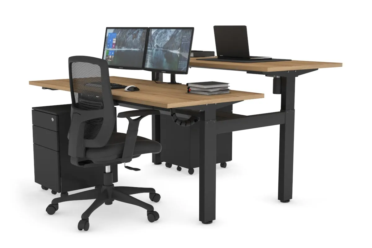 Just Right Height Adjustable 2 Person H-Bench Workstation - Black Frame [1200L x 700W]