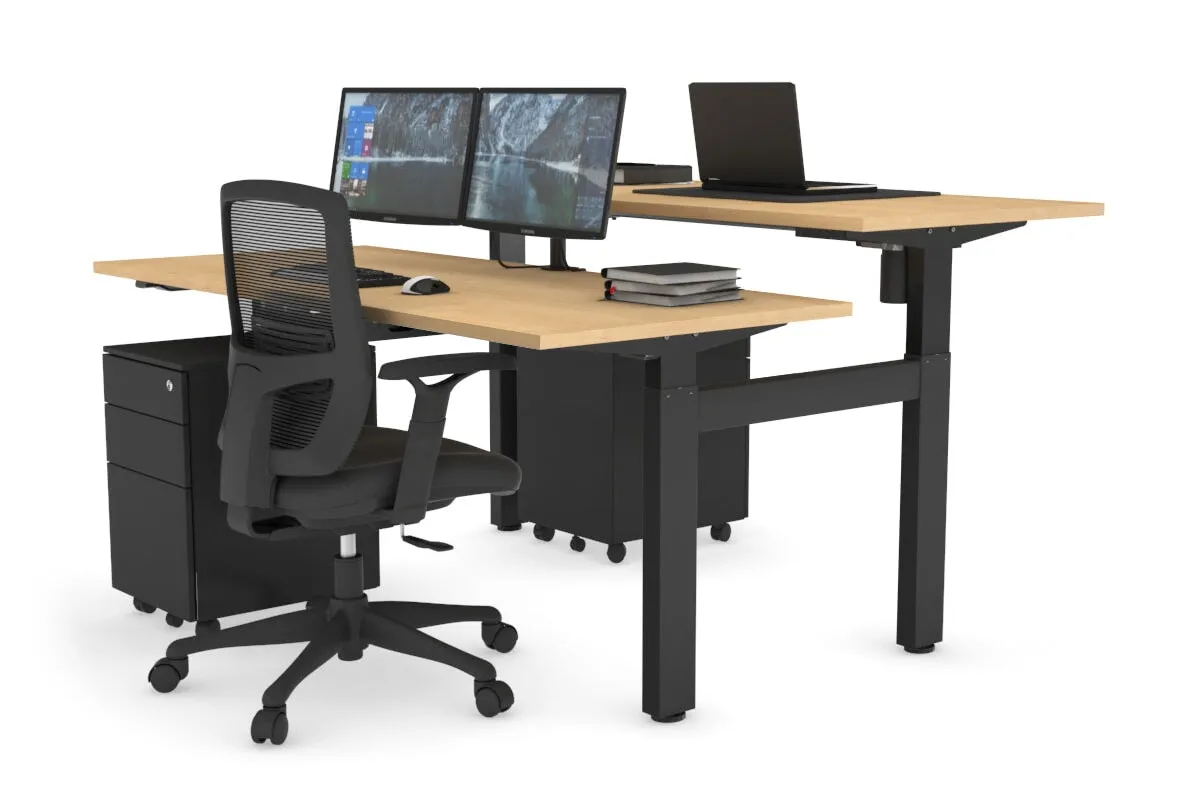 Just Right Height Adjustable 2 Person H-Bench Workstation - Black Frame [1200L x 700W]