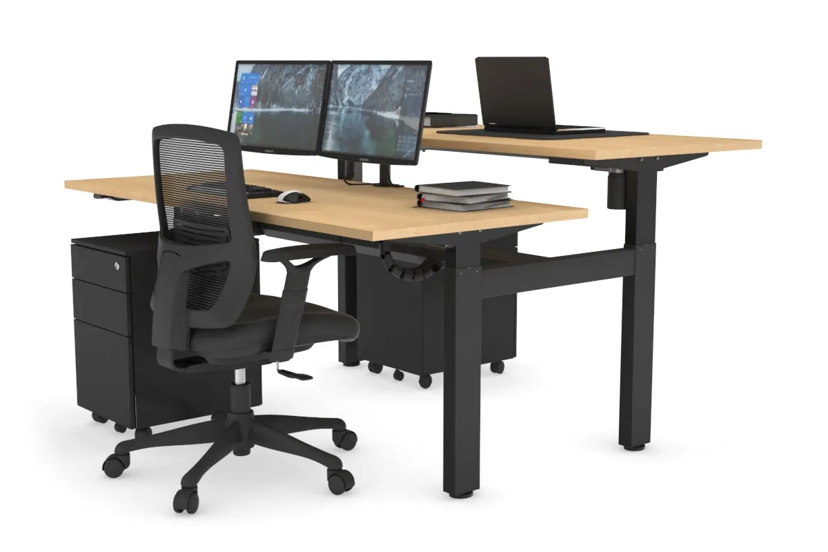 Just Right Height Adjustable 2 Person H-Bench Workstation - Black Frame [1200L x 700W]