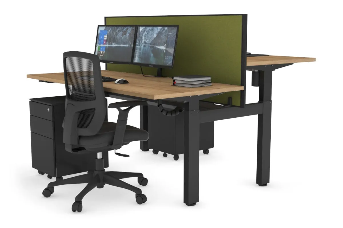 Just Right Height Adjustable 2 Person H-Bench Workstation - Black Frame [1200L x 700W]