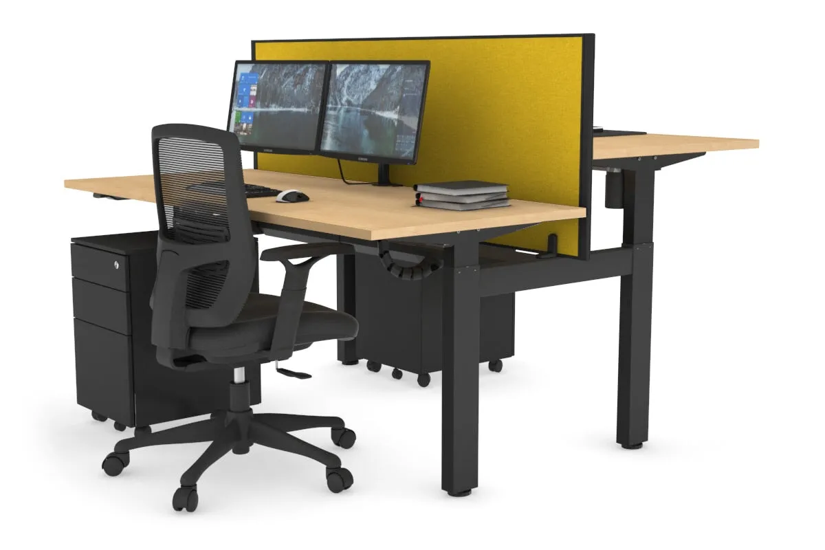 Just Right Height Adjustable 2 Person H-Bench Workstation - Black Frame [1200L x 700W]