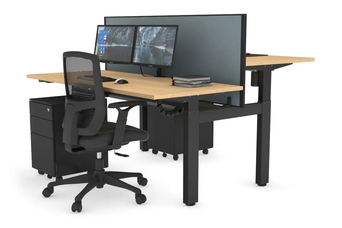 Just Right Height Adjustable 2 Person H-Bench Workstation - Black Frame [1200L x 700W]