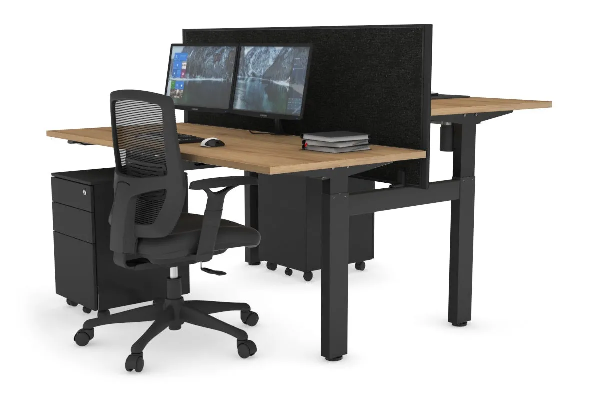 Just Right Height Adjustable 2 Person H-Bench Workstation - Black Frame [1200L x 700W]