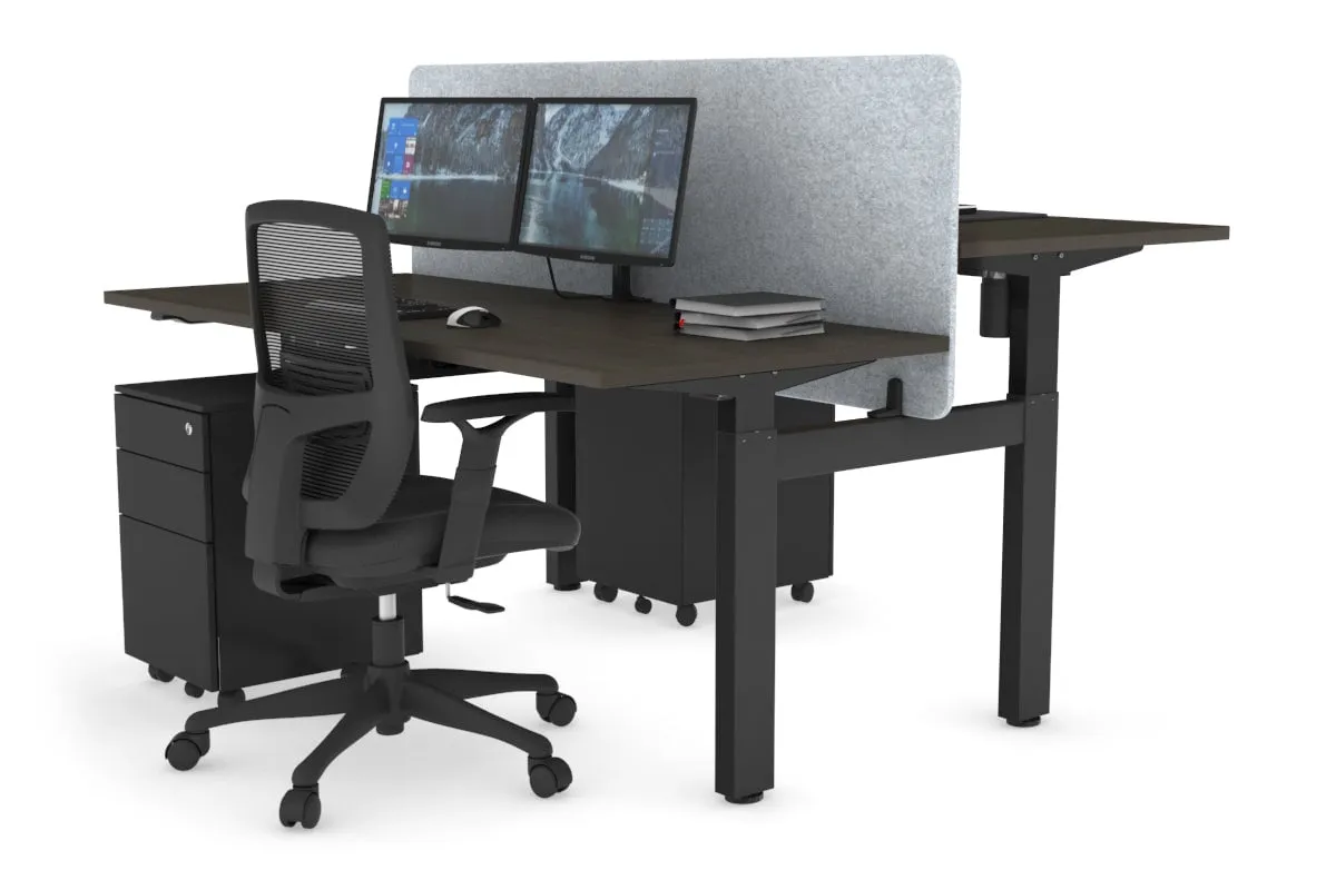 Just Right Height Adjustable 2 Person H-Bench Workstation - Black Frame [1200L x 700W]