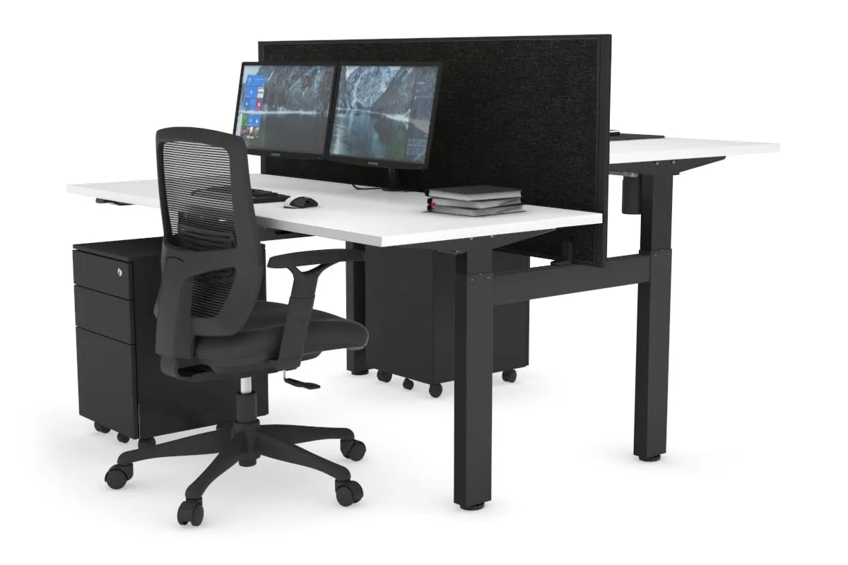 Just Right Height Adjustable 2 Person H-Bench Workstation - Black Frame [1200L x 700W]