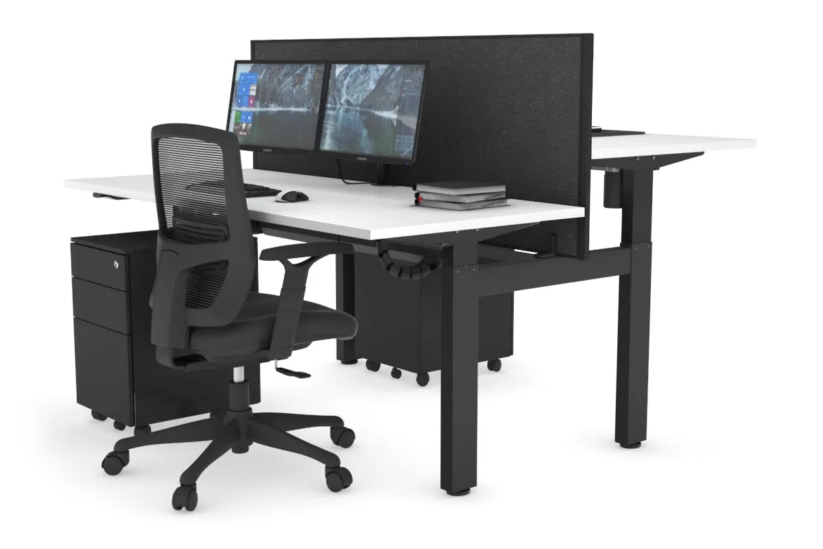 Just Right Height Adjustable 2 Person H-Bench Workstation - Black Frame [1200L x 700W]