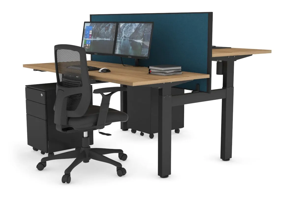 Just Right Height Adjustable 2 Person H-Bench Workstation - Black Frame [1200L x 700W]