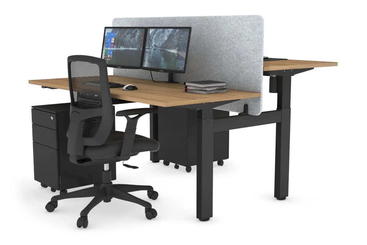 Just Right Height Adjustable 2 Person H-Bench Workstation - Black Frame [1200L x 700W]