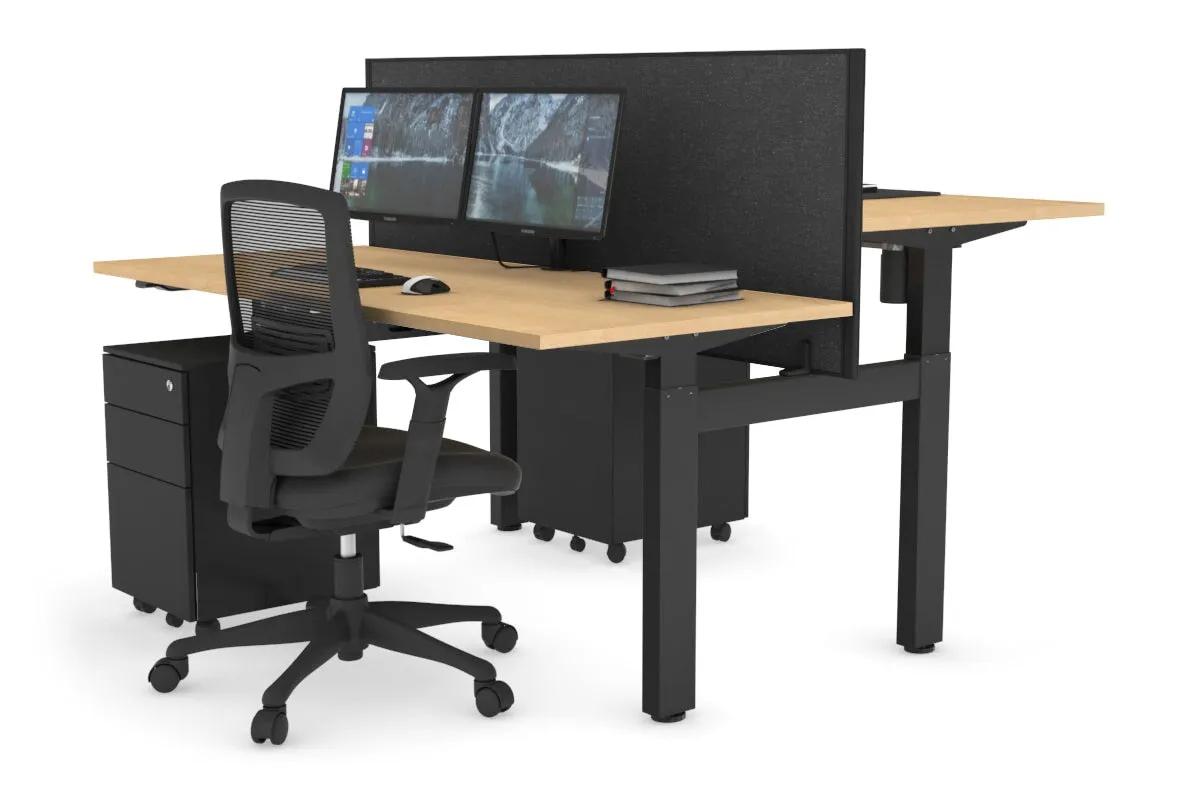 Just Right Height Adjustable 2 Person H-Bench Workstation - Black Frame [1200L x 700W]