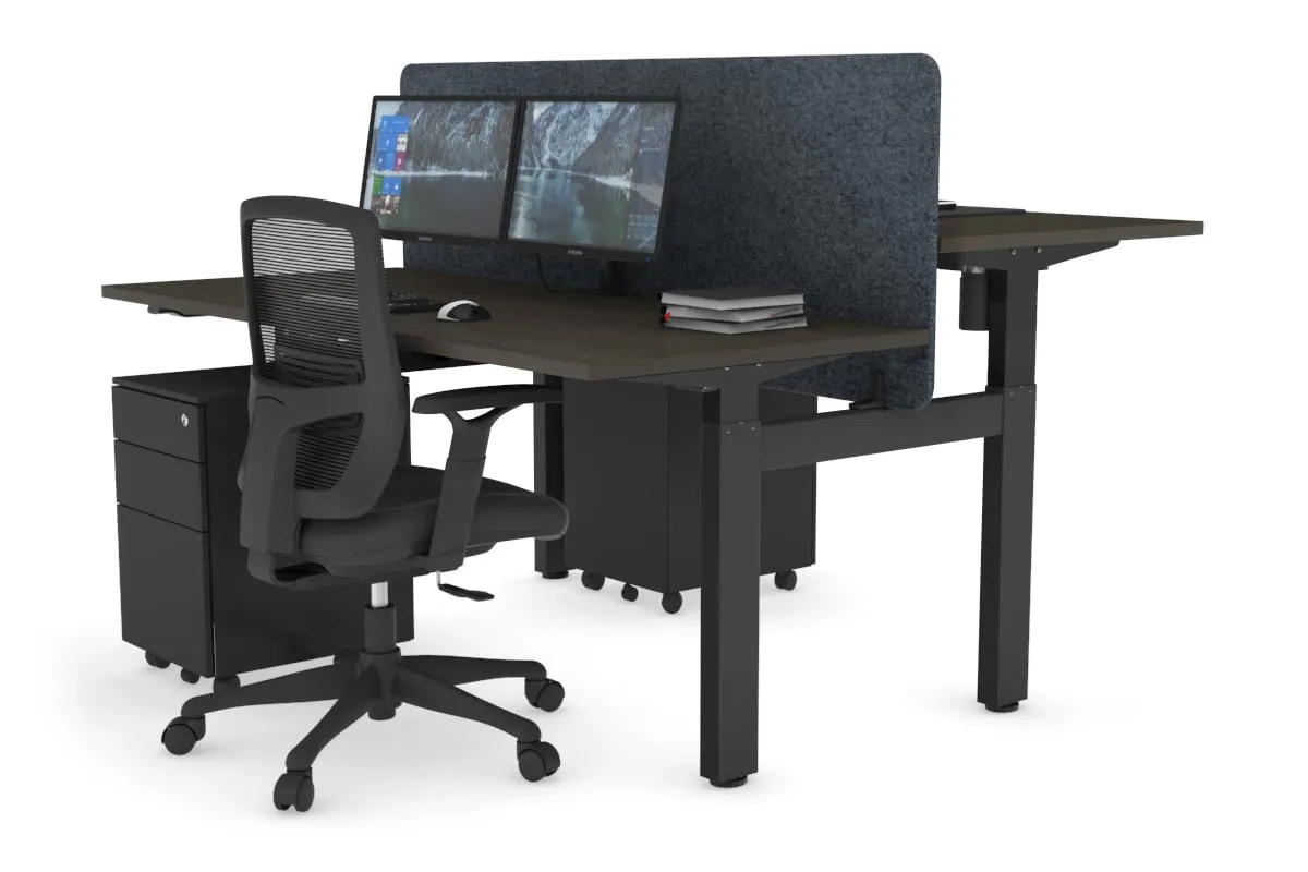 Just Right Height Adjustable 2 Person H-Bench Workstation - Black Frame [1200L x 700W]