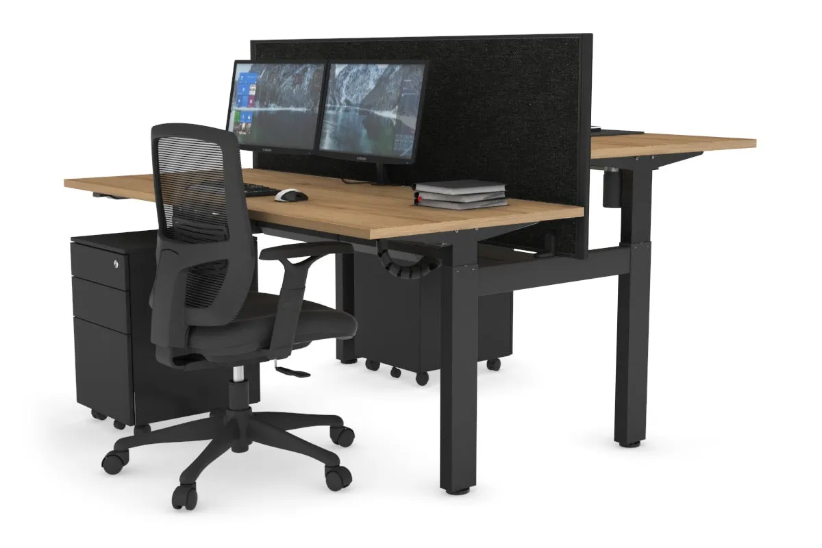 Just Right Height Adjustable 2 Person H-Bench Workstation - Black Frame [1200L x 700W]