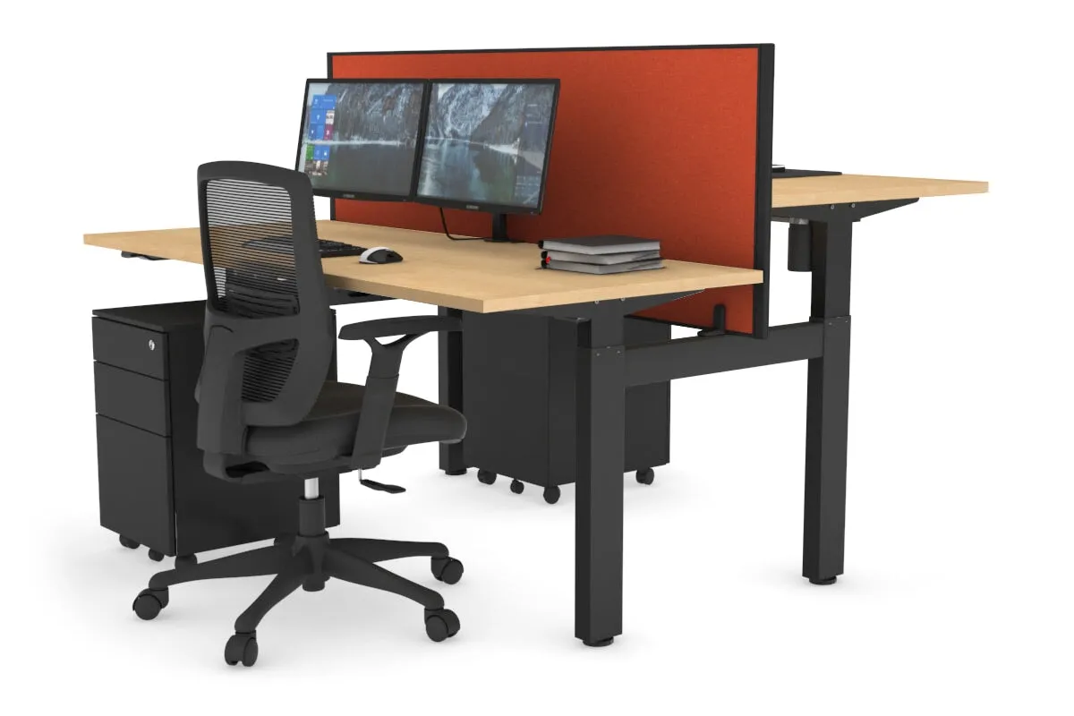 Just Right Height Adjustable 2 Person H-Bench Workstation - Black Frame [1200L x 700W]