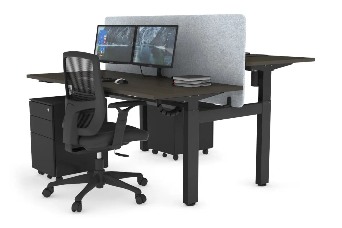 Just Right Height Adjustable 2 Person H-Bench Workstation - Black Frame [1200L x 700W]