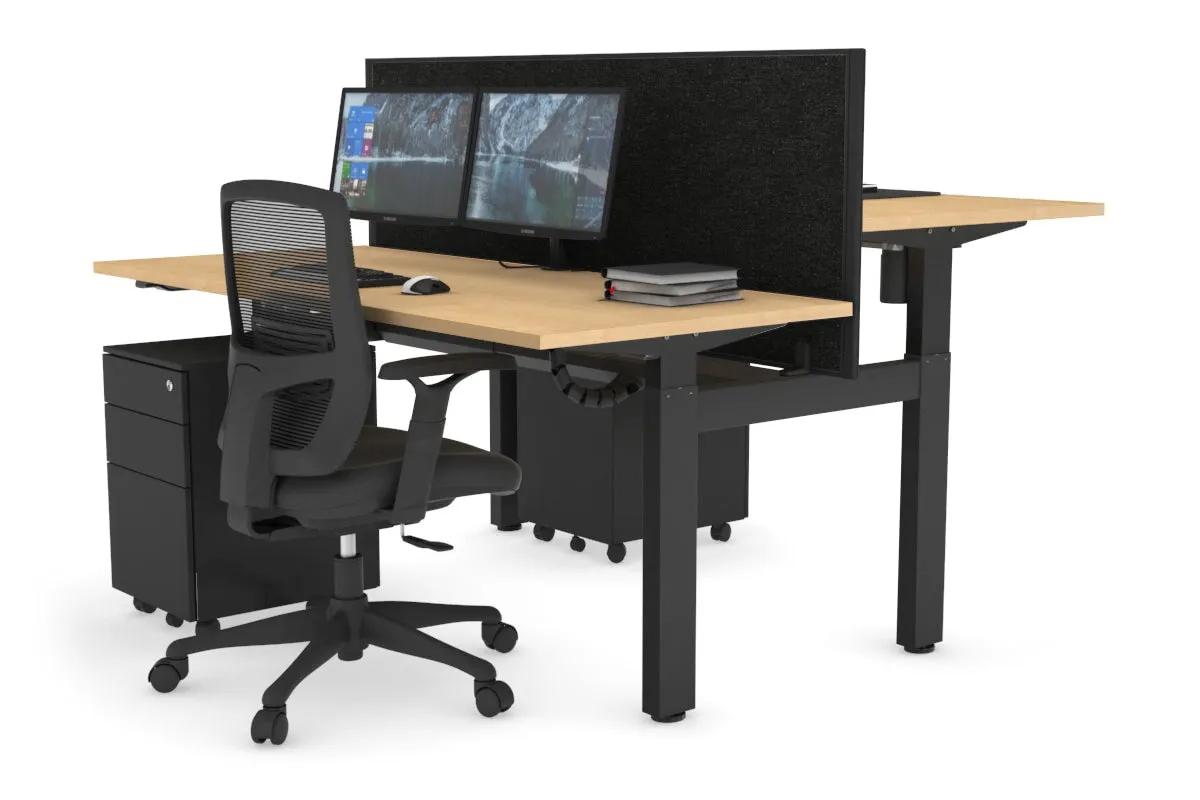 Just Right Height Adjustable 2 Person H-Bench Workstation - Black Frame [1200L x 700W]