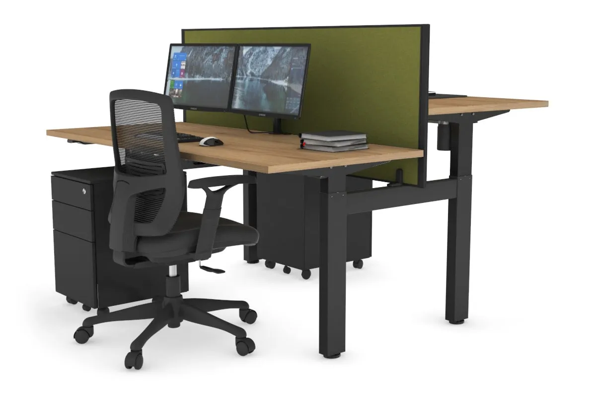 Just Right Height Adjustable 2 Person H-Bench Workstation - Black Frame [1200L x 700W]