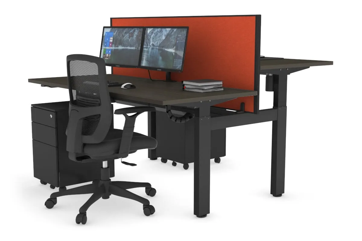 Just Right Height Adjustable 2 Person H-Bench Workstation - Black Frame [1200L x 700W]