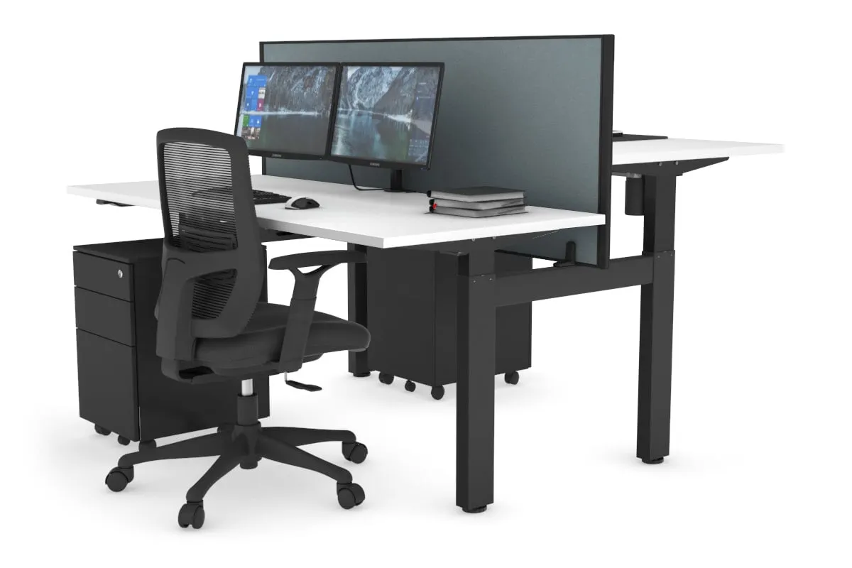 Just Right Height Adjustable 2 Person H-Bench Workstation - Black Frame [1200L x 700W]