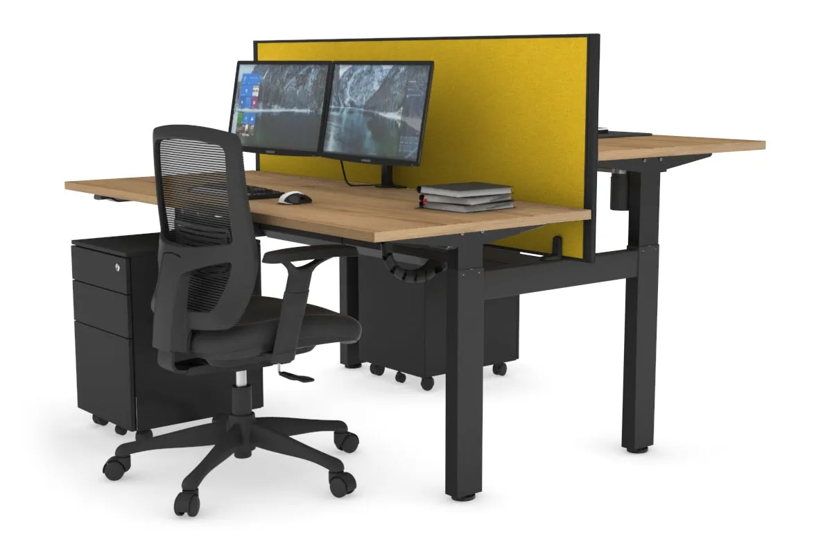 Just Right Height Adjustable 2 Person H-Bench Workstation - Black Frame [1200L x 700W]